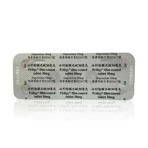 必利勁 Priligy 鋁箔背面標示藥品資訊與批號